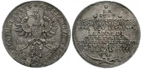 Altdeutsche Münzen und Medaillen, Frankfurt-Stadt
Reichstaler 1716. Auf das Stückschiessen, anläßlich der Geburt von Erzherzog Leopold.
vorzüglich/S...