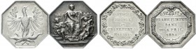 Altdeutsche Münzen und Medaillen, Frankfurt-Stadt
2 achteckige Silbermedaillen, 1845 unsign. a.d. Dt. Phönix (Versicherung); 1854 v. Zollmann, a.d. F...