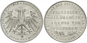 Altdeutsche Münzen und Medaillen, Frankfurt-Stadt
Gedenkdoppelgulden 1849. Auf die Kaiserwahl Friedrich Wilhelm IV. von Preussen am 28. März 1849. Au...