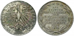 Altdeutsche Münzen und Medaillen, Frankfurt-Stadt
Gedenkdoppelgulden 1855. Religionsfrieden. Mit altem Bestimmungskärtchen mit Inventar- oder Losnumm...