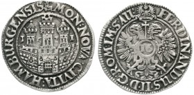 Altdeutsche Münzen und Medaillen, Hamburg-Stadt
1/2 Taler 1621. Das Jahr zwischen den Türmen. Mit Titel Ferdinandus II.
sehr schön, Henkelspur