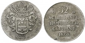 Altdeutsche Münzen und Medaillen, Hamburg-Stadt
32 Schilling 1808, HSK. sehr schön, justiert