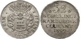 Altdeutsche Münzen und Medaillen, Hamburg-Stadt
32 Schilling 1809, CAIG.
sehr schön/vorzüglich, Randfehler