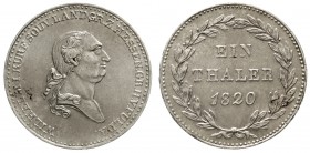 Altdeutsche Münzen und Medaillen, Hessen-Kassel, Wilhelm I., 1803-1821
Taler 1820. Besseres Jahr.
fast Stempelglanz, übl. Kl. Schrötlingsfehler, sch...