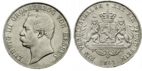 Altdeutsche Münzen und Medaillen, Hessen-Darmstadt, Ludwig III., 1848-1877
Vereinstaler 1863. sehr schön, kl. Kratzer und Randfehler