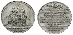 Altdeutsche Münzen und Medaillen, Hohenlohe-Langenburg, Ludwig, 1715-1765
Taler 1751 PPW-CGL. Auf die Teilung des Landes in 3 Linien. 3 Frauen halten...