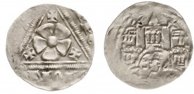 Altdeutsche Münzen und Medaillen, Lippe, Grafschaft, Simon I., 1275-1344
Pfennig o.J.(1290/1310) Lippstadt. Lippische Rose zwischen drei Kreuzen im D...