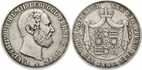 Altdeutsche Münzen und Medaillen, Lippe, Grafschaft, Paul Friedrich Emil Leopold, 1851-1875
Vereinstaler 1866 A. sehr schön