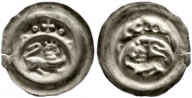 Altdeutsche Münzen und Medaillen, Lüneburg-herzoglich welfische Münzstätte, Otto IV., 1196-1218
Brakteat o.J. Löwe r. im Bogen, darauf Kreuz, links u...