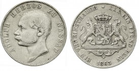 Altdeutsche Münzen und Medaillen, Nassau, Adolph, 1839-1866
Vereinstaler 1863 fast sehr schön