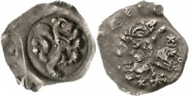 Altdeutsche Münzen und Medaillen, Nürnberg-Reichsmünzstätte, Friedrich II., 1215-1250
Pfennig o.J.(1240/1245) Hüftbild n.l. mit geschultertem Lilienz...