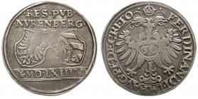 Altdeutsche Münzen und Medaillen, Nürnberg-Stadt
1/2 Reichsguldiner 1564. Reichsadler, Reichsapfel mit 30 / 2 Wappen über eingefasster Jahreszahl. Ti...