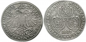 Altdeutsche Münzen und Medaillen, Nürnberg-Stadt
Reichstaler 1615. Reichsadler / Drei Wappen in Kartuschen. Titel Matthias. 29,01 g.
gutes sehr schö...