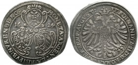 Altdeutsche Münzen und Medaillen, Nürnberg-Stadt
1/2 Taler 1624. Reichsadler / Drei Wappen in Kartuschen. Mmz. 3 Ähren. Titel Ferdinand II. 14,17 g. ...