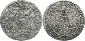 Altdeutsche Münzen und Medaillen, Nürnberg-Stadt
Reichsguldiner 1627. Mmz. Stern. Reichsadler, Reichsapfel mit 60 / An Schriftkartusche hängende Wapp...