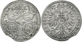 Altdeutsche Münzen und Medaillen, Nürnberg-Stadt
Reichsguldiner 1630. Mmz. Stern. Reichsadler, Reichsapfel mit 60 / An Schriftkartusche hängende Wapp...