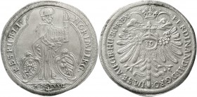 Altdeutsche Münzen und Medaillen, Nürnberg-Stadt
1/2 Reichsguldiner 1632. Mmz. Kreuz. Reichsadler, Wertzahl 30 / Hl. Sebaldus mit Kirchenmodell steht...