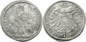 Altdeutsche Münzen und Medaillen, Nürnberg-Stadt
1/2 Reichsguldiner 1633. Mmz. Kreuz. Reichsadler, Wertzahl 30 / Hl. Sebaldus mit Kirchenmodell steht...