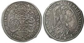 Altdeutsche Münzen und Medaillen, Nürnberg-Stadt
Reichstaler 1637. Mmz. Stern. Reichsadler / Drei Wappen in Kartuschen. Titel Ferdinand III. 28,72 g....