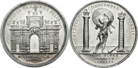 Altdeutsche Münzen und Medaillen, Nürnberg-Stadt
Silbermedaille 1712 von Georg Wilhelm Vestner / P.H. Müller, a.d. Huldigung der Stadt für Karl VI. 4...