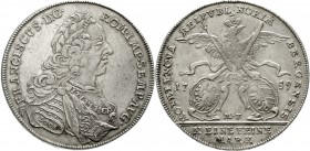 Altdeutsche Münzen und Medaillen, Nürnberg-Stadt
Konventionstaler 1759 M.F. Loos am Armabschnitt. Belorb. Brb. Franz I. im Harnisch n.r. / Adler über...