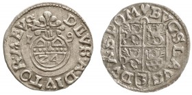 Altdeutsche Münzen und Medaillen, Pommern, Bogislaw XIV., 1617-1637
1/24 Taler (Dreipölker) 1619, Rügenwalde. vorzüglich