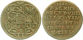 Altdeutsche Münzen und Medaillen, Sachsen-Ernestinische Linie, Johann Friedrich II., 1557-1567
Kupfer Rechenpfennig 1560. 24 mm.
fast sehr schön