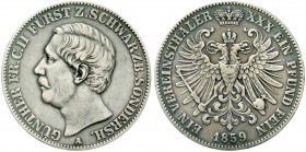 Altdeutsche Münzen und Medaillen, Schwarzburg-Sondershausen, Günther Friedrich Karl II., 1835-1880
Vereinstaler 1859. Auflage nur 6000 Ex.
sehr schö...