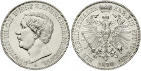 Altdeutsche Münzen und Medaillen, Schwarzburg-Sondershausen, Günther Friedrich Karl II., 1835-1880
Vereinstaler 1870 A. fast Stempelglanz, winz. Krat...