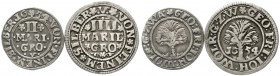 Altdeutsche Münzen und Medaillen, Waldeck, Georg Friedrich, Johann und Heinrich Wolrad, 1645-1664
2 Stück: 2 und 4 Mariengroschen 1654. sehr schön