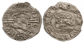 Altdeutsche Münzen und Medaillen, Württemberg, Ludwig, 1568-1593
Gröschlein (mit Wertzahl 37 1/2) 1593. Rautenschild tingiert.
sehr schön, Randfehle...