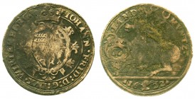 Altdeutsche Münzen und Medaillen, Württemberg, Johann Friedrich, 1608-1628
Hirschgulden 1622, Stuttgart-Berg. schön, Prägeschwäche