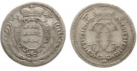 Altdeutsche Münzen und Medaillen, Württemberg, Karl Eugen, 1744-1793
6 Kreuzer 1746. Gekröntes Monogramm im Ordensvlies/verzierter Schild in Zweigen....