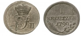 Altdeutsche Münzen und Medaillen, Württemberg, Friedrich II., 1797-1805
Kreuzer 1799. sehr schön, Schrötlingsfehler