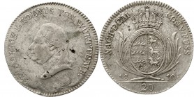 Altdeutsche Münzen und Medaillen, Württemberg, Friedrich I., 1806-1816
20 Kreuzer 1810 ILW. Kleiner Schild, ohne Punkt nach FUSS.
sehr schön, Schröt...