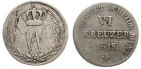 Altdeutsche Münzen und Medaillen, Württemberg, Wilhelm I., 1816-1864
6 Kreuzer 1818, im Stempel aus 1817 geändert. fast sehr schön, Schrötlingsfehler...