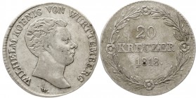 Altdeutsche Münzen und Medaillen, Württemberg, Wilhelm I., 1816-1864
20 Kreuzer 1818 W. Mit 4 Rosetten.
sehr schön, kl. Randfehler