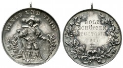 Altdeutsche Münzen und Medaillen, Württemberg-Stuttgart, Stadt
Tragb. Silber-Preismedaille "EINIG UND TREU" 1910 (graviert). 2. Platz beim Bolz-Schie...