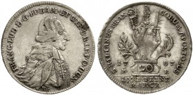 Altdeutsche Münzen und Medaillen, Würzburg-Bistum, Franz Ludwig von Erthal, 1779-1795
20 Konventionskreuzer 1787 RF MP. sehr schön, justiert