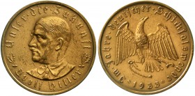 Medaillen, Drittes Reich
Bronzemedaille 1933 auf die Machtergreifung. Büste Hitlers l./Adler mit Hakenkreuz auf der Brust. Bayer. Hauptmünzamt. 36 mm...