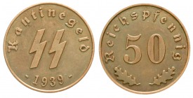Medaillen, Drittes Reich
50 Reichspfennig 1939. SS-Kantinegeld. Bronze, 25 mm.
sehr schön/vorzüglich