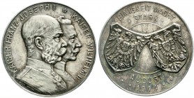 Medaillen, Erster Weltkrieg
Silbermedaille 1914 v. Lauer, a.d. Waffenbrüderschaft Deutschland - Österreich. Brb. Wilhelm II. und Franz Joseph/2 Wappe...