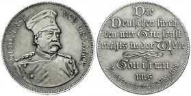 Medaillen, Personenmedaillen, Bismarck, Otto von *1815, +1898
Silbermedaille 1888, unsign., a.s. Reichstagsrede am 6. Februar. Brb. m. Uniform u. Müt...