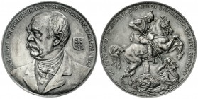 Medaillen, Personenmedaillen, Bismarck, Otto von *1815, +1898
Silbermedaille "Bismarck-Portugaleser" 1895 v. Schaper/J.v.L. Brb. Bismarck halbl./Bism...
