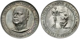 Medaillen, Personenmedaillen, Stresemann, Gustav
Silbermedaille 1930 v. Glöckler (preuss. Staatsmünze), a.d. Rheinlandräumung. Kopf Stresemann halbl....