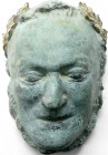 Medaillen, Personenmedaillen, Wagner, Richard, Musiker, 1813 - 1883
Bronzene Totenmaske, grün patiniert mit vergoldeten Lorbeerblättern. 26,5 X 18 X ...