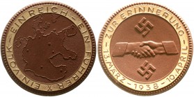 Medaillen, Porzellanmedaillen, Deutsches Reich
München: Anschluss der Ostmark 1938 braun, Schriftbänder beide Seiten goldfarben. 50 mm.
prägefrisch,...