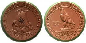 Medaillen, Porzellanmedaillen, Deutsches Reich
München: Besetzung von Norwegen 1940 braun, Rand grün, Hakenkreuz schwarz. 50 mm.
prägefrisch, selten...