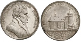 Medaillen, Reformation, Deutschland, Luther, Martin, *10.11.1483 Eisleben, +18.2.1546 Eisleben
Silbermedaille 1817 von Loos, a.d. 300 Jf. der Reforma...