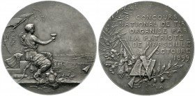 Medaillen, Schützenmedaillen, Marseille
Silbermedaille 1899 v. Martin. A.d. 6. Landes-Schützenwettbewerb in Marseille. 50 mm, 63,01 g.
mattiert, vor...